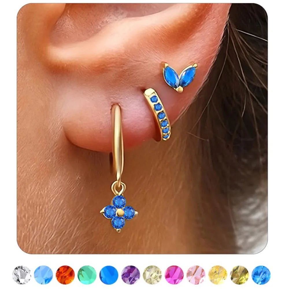 1 Set Classic Style Geometric Flower Plating Inlay Copper Birthstone Drop Earrings Earrings Ear Studs