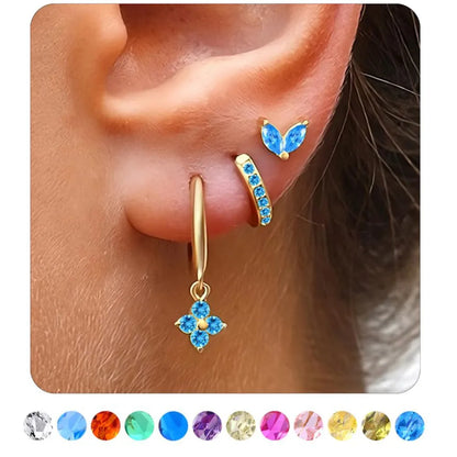 1 Set Classic Style Geometric Flower Plating Inlay Copper Birthstone Drop Earrings Earrings Ear Studs