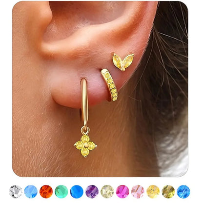 1 Set Classic Style Geometric Flower Plating Inlay Copper Birthstone Drop Earrings Earrings Ear Studs