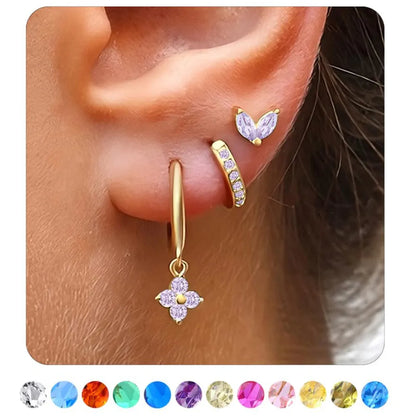 1 Set Classic Style Geometric Flower Plating Inlay Copper Birthstone Drop Earrings Earrings Ear Studs