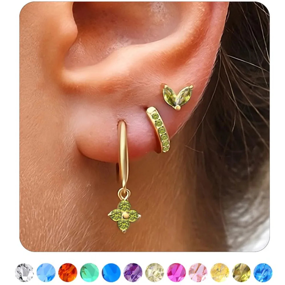 1 Set Classic Style Geometric Flower Plating Inlay Copper Birthstone Drop Earrings Earrings Ear Studs