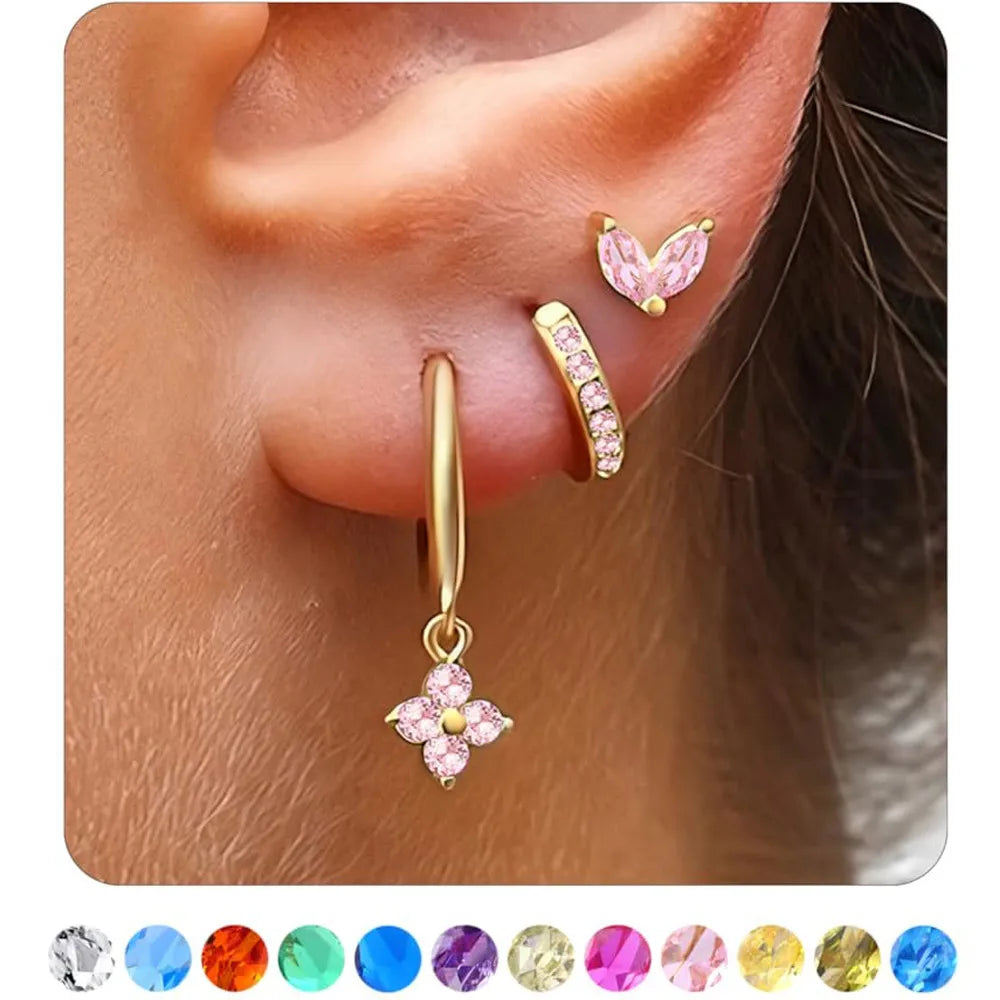 1 Set Classic Style Geometric Flower Plating Inlay Copper Birthstone Drop Earrings Earrings Ear Studs