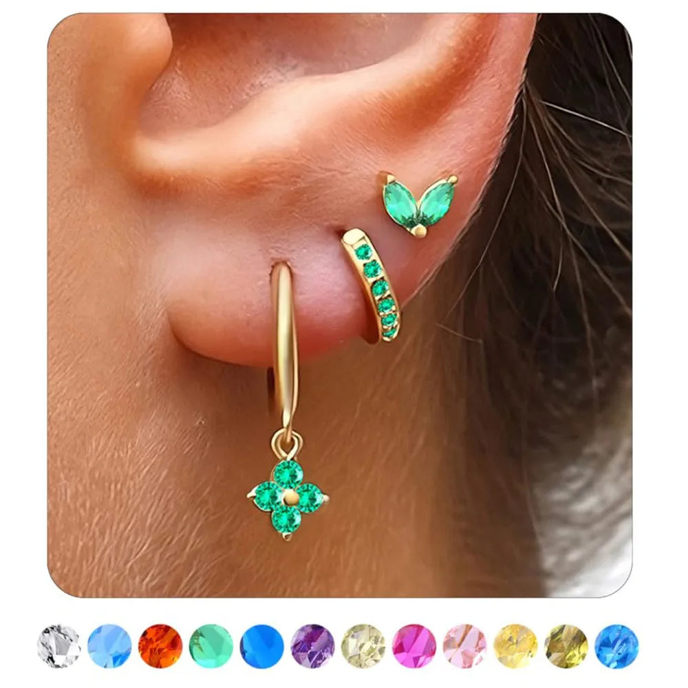 1 Set Classic Style Geometric Flower Plating Inlay Copper Birthstone Drop Earrings Earrings Ear Studs