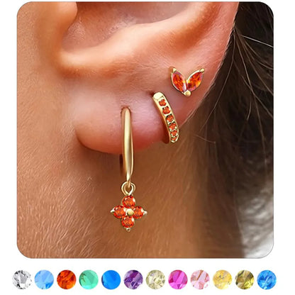 1 Set Classic Style Geometric Flower Plating Inlay Copper Birthstone Drop Earrings Earrings Ear Studs