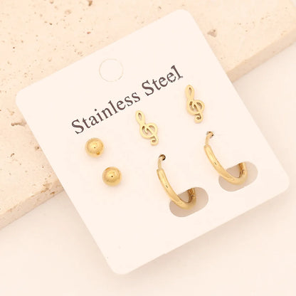 1 Set Commute Star Heart Shape Plating Stainless Steel Gold Plated Earrings Ear Studs