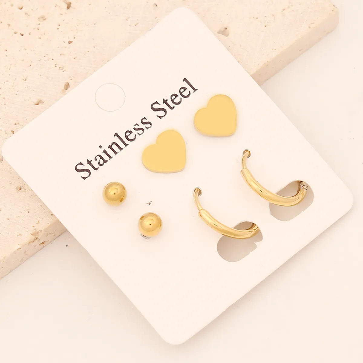 1 Set Commute Star Heart Shape Plating Stainless Steel Gold Plated Earrings Ear Studs