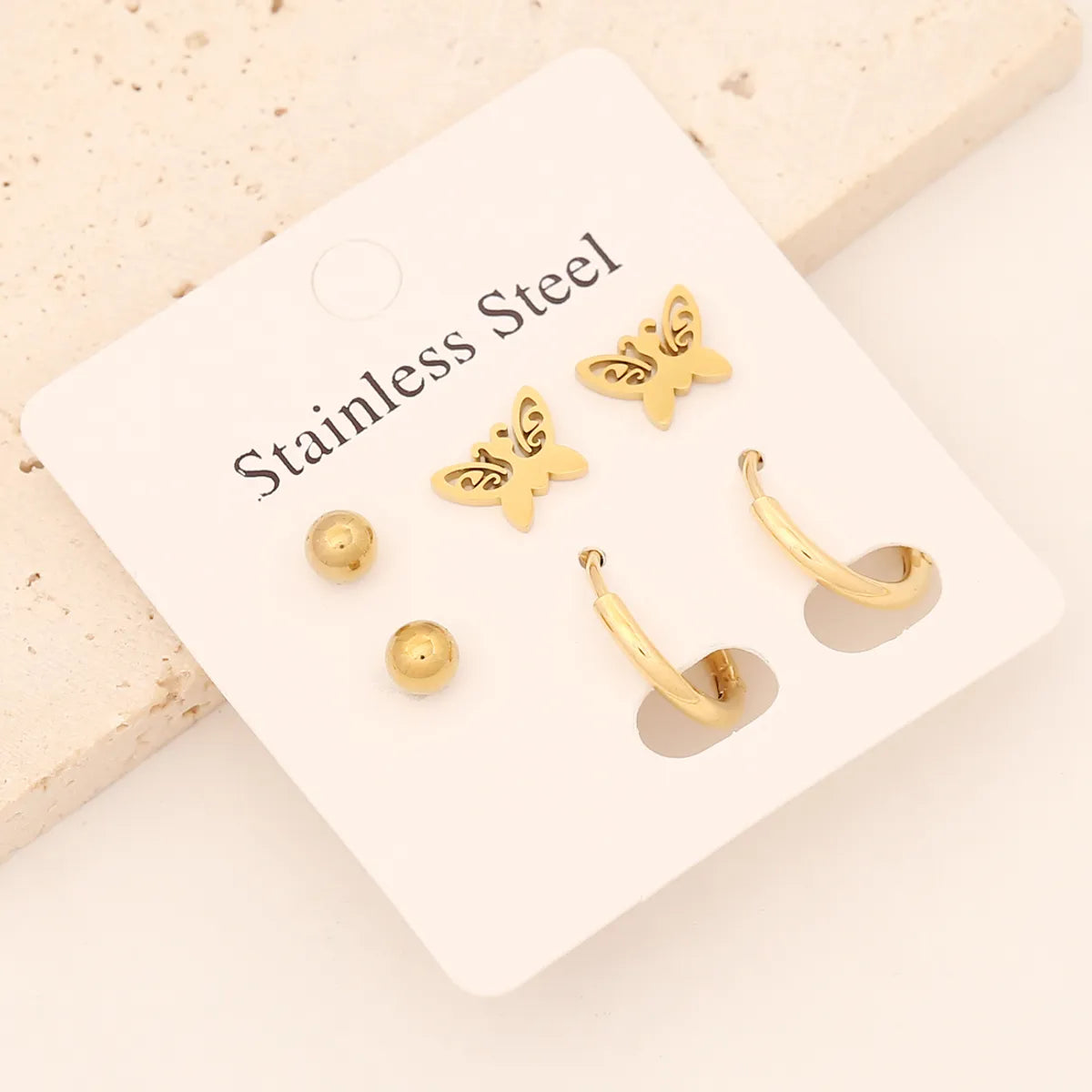 1 Set Commute Star Heart Shape Plating Stainless Steel Gold Plated Earrings Ear Studs