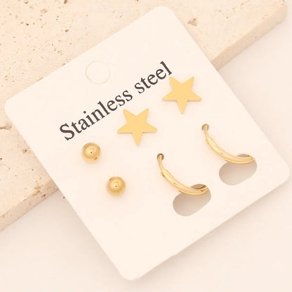 1 Set Commute Star Heart Shape Plating Stainless Steel Gold Plated Earrings Ear Studs