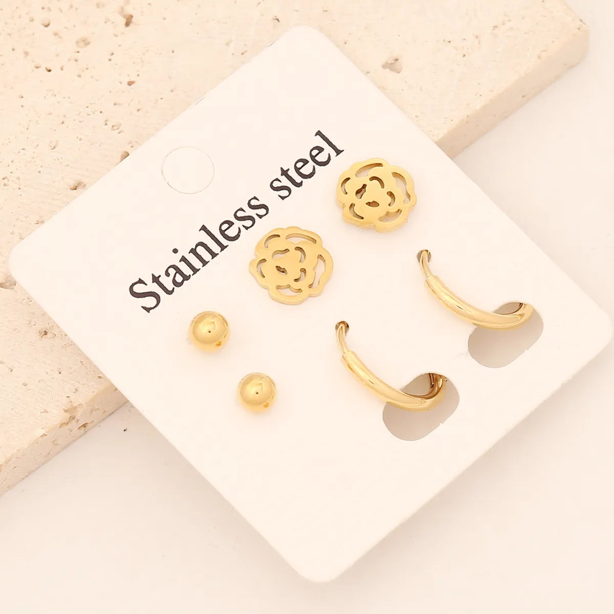 1 Set Commute Star Heart Shape Plating Stainless Steel Gold Plated Earrings Ear Studs