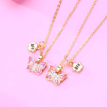 1 Set Cute Butterfly Alloy Sequins Enamel Plating Girl's Pendant Necklace