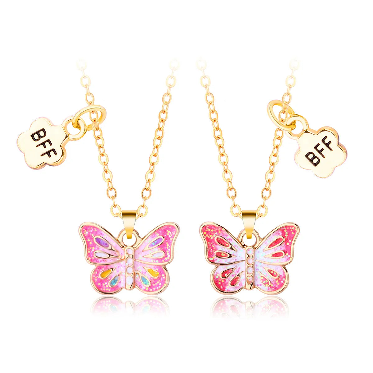 1 Set Cute Butterfly Alloy Sequins Enamel Plating Girl's Pendant Necklace