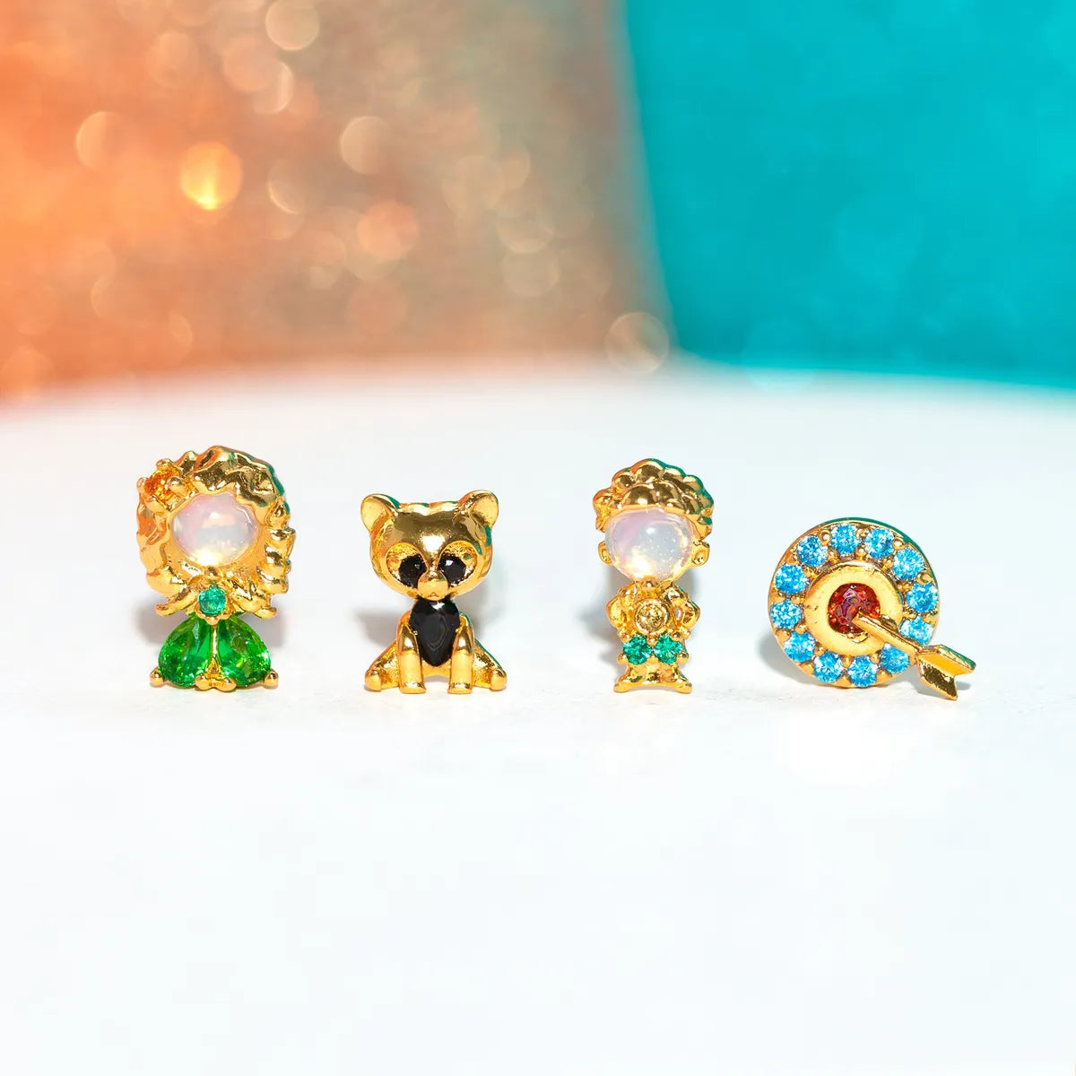 1 Set Cute Cartoon Character Asymmetrical Plating Inlay Brass Zircon 18k Gold Plated Ear Studs