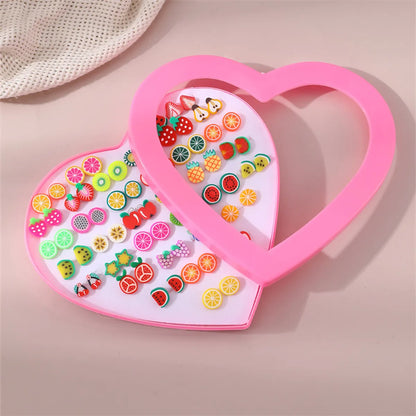 1 Set Cute Fruit Heart Shape Resin Ear Studs