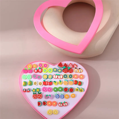 1 Set Cute Fruit Heart Shape Resin Ear Studs