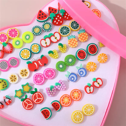 1 Set Cute Fruit Heart Shape Resin Ear Studs