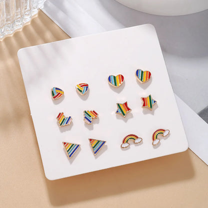 1 Set Cute Heart Shape Enamel Alloy Ear Studs