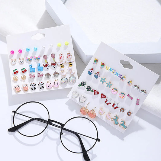 1 Set Cute Heart Shape Fox Cake Alloy Enamel Inlay Pearl Women's Ear Studs