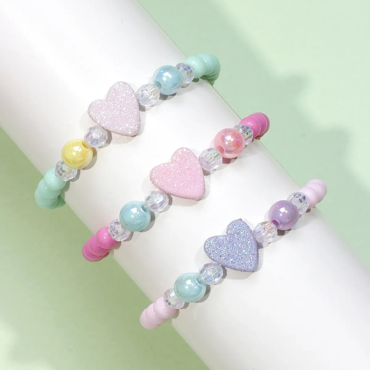 1 Set Cute Heart Shape Plastic Beaded Kid'S Bracelets