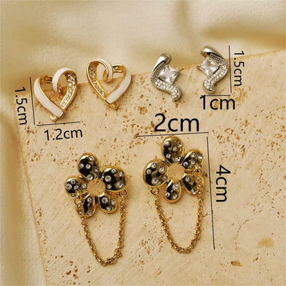 1 Set Cute Lady Commute Circle Heart Shape Daisy Inlay Copper Artificial Pearls Zircon Earrings