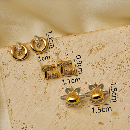 1 Set Cute Lady Commute Circle Heart Shape Daisy Inlay Copper Artificial Pearls Zircon Earrings