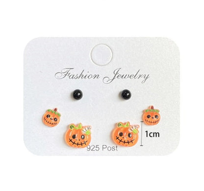 1 Set Cute Pumpkin Spider Magic Hat Handmade Resin Ear Studs