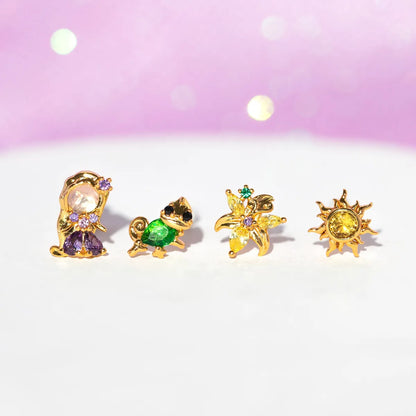 1 Set Cute Sweet Cartoon Sun Asymmetrical Plating Inlay Brass Zircon 18k Gold Plated Ear Studs