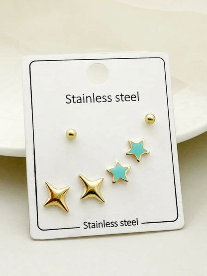 1 Set Cute Sweet Lips Star Paw Print Enamel Plating Inlay Stainless Steel Artificial Pearls Gold Plated Ear Studs