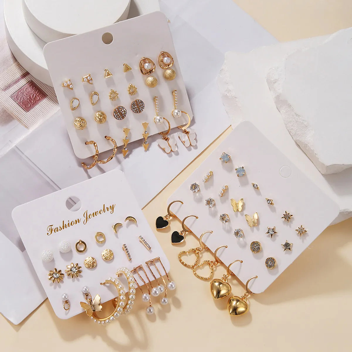 1 Set Cute Sweet Simple Style Heart Shape Flower Plating Inlay Alloy Rhinestones Hoop Earrings Ear Studs