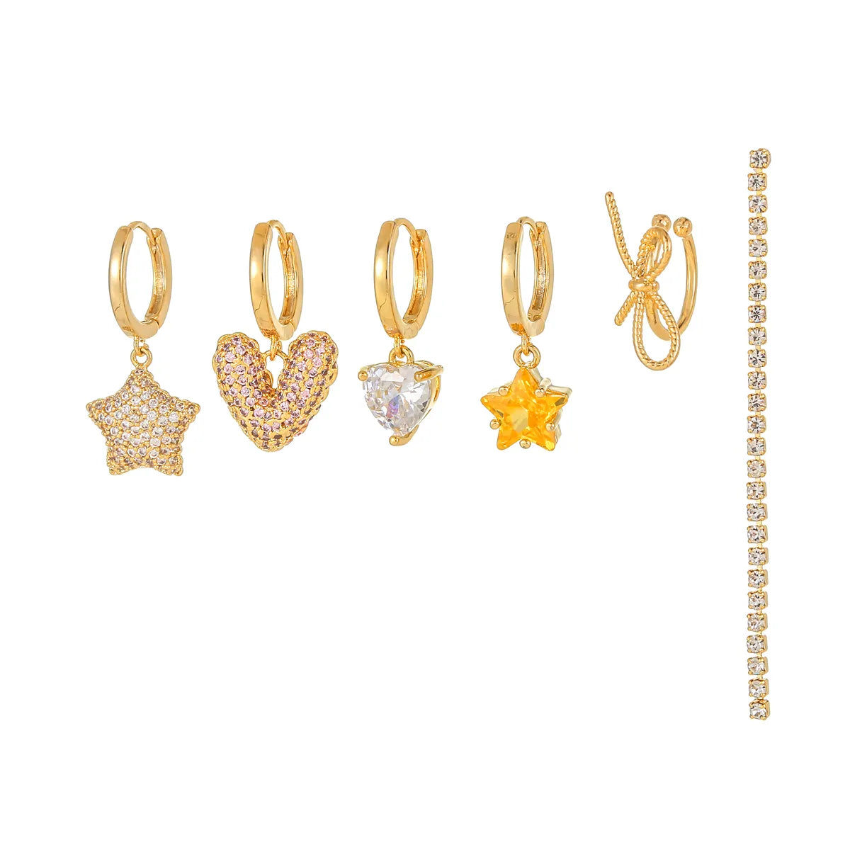 1 Set Cute Sweet Star Moon Heart Shape Plating Inlay Brass Zircon 18k Gold Plated Silver Plated Drop Earrings