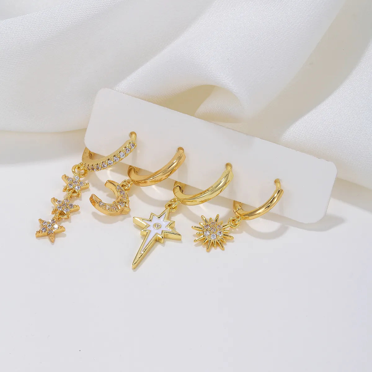 1 Set Cute Sweet Star Moon Plating Inlay Brass Zircon 18k Gold Plated Silver Plated Drop Earrings