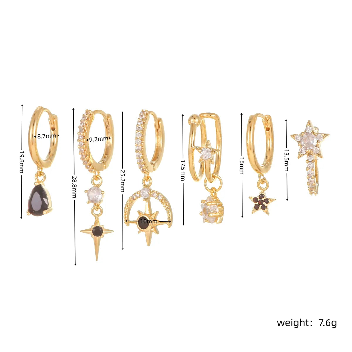 1 Set Cute Sweet Star Plating Inlay Brass Zircon 18k Gold Plated Silver Plated Drop Earrings