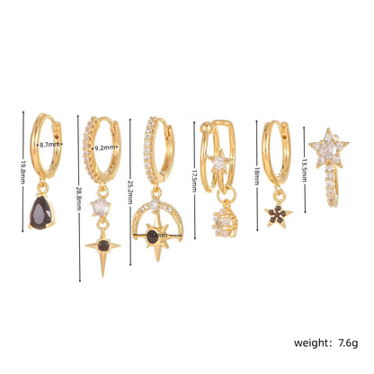 1 Set Cute Sweet Star Plating Inlay Brass Zircon 18k Gold Plated Silver Plated Drop Earrings