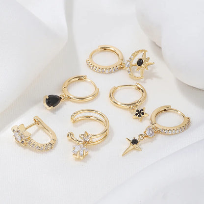 1 Set Cute Sweet Star Plating Inlay Brass Zircon 18k Gold Plated Silver Plated Drop Earrings