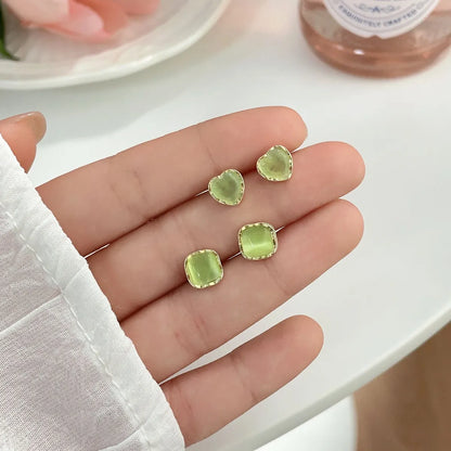 1 Set Elegant Lady Geometric Inlay Alloy Opal Ear Studs