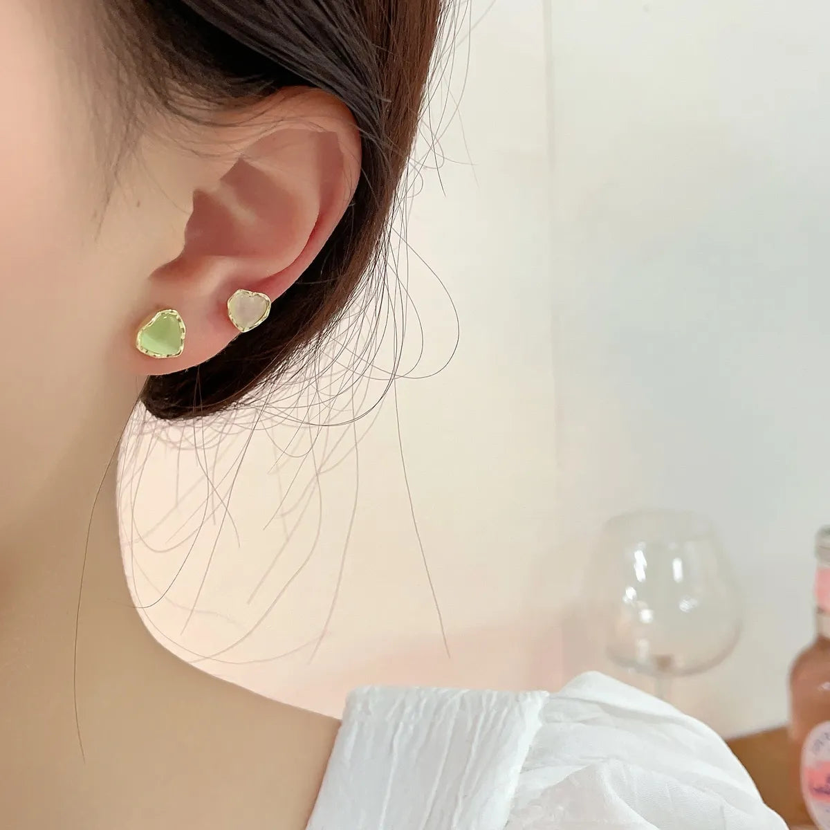 1 Set Elegant Lady Geometric Inlay Alloy Opal Ear Studs