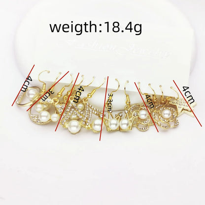 1 Set Elegant Lady Letter Butterfly Inlay Alloy Artificial Pearls Zircon Drop Earrings