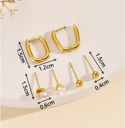 1 Set Elegant Luxurious Geometric Inlay Stainless Steel Zircon Earrings Ear Studs