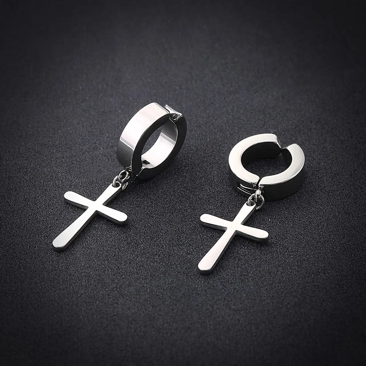 1 Set Elegant Punk Streetwear Cross Solid Color 304 Stainless Steel Ear Cuffs