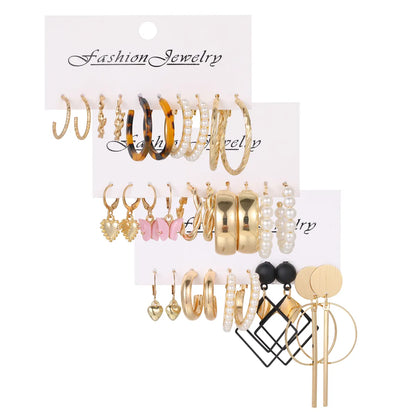 1 Set Elegant Retro Heart Shape Butterfly Leopard Inlay Arylic Alloy Artificial Pearls Earrings