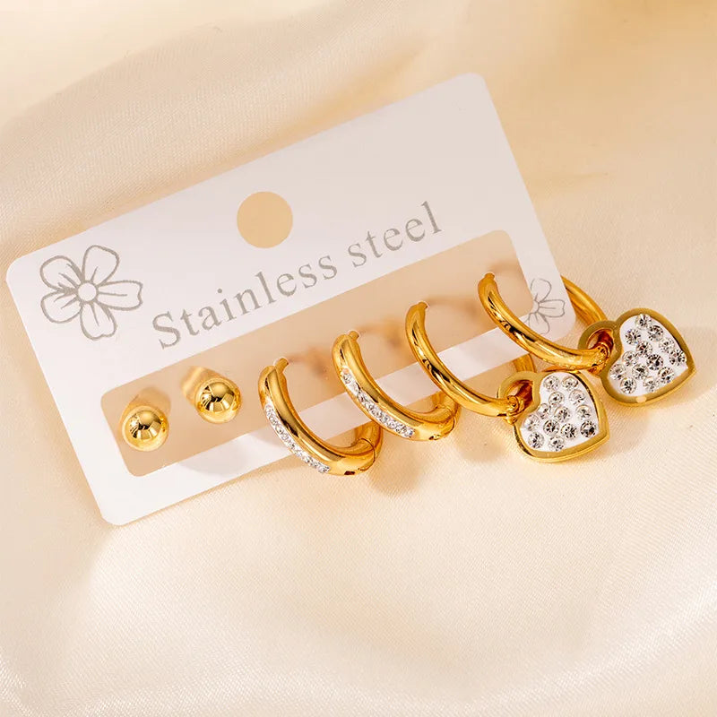 1 Set Elegant Star Heart Shape 304 Stainless Steel Drop Earrings