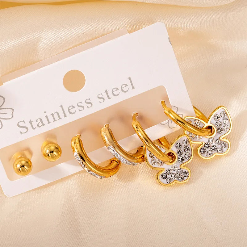 1 Set Elegant Star Heart Shape 304 Stainless Steel Drop Earrings