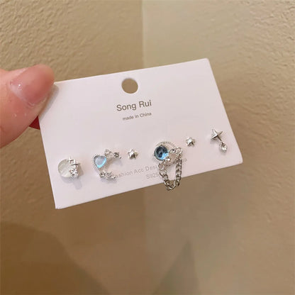 1 Set Elegant Streetwear Geometric Star Heart Shape Plating Inlay Alloy Zircon Ear Studs