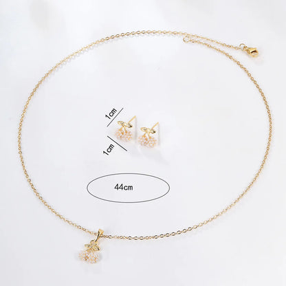 1 Set Elegant Tree Cherry Butterfly Alloy Plating Artificial Pearls 18k Gold Plated Women'S Earrings Necklace