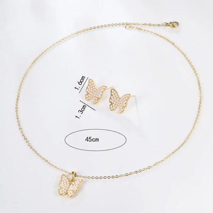 1 Set Elegant Tree Cherry Butterfly Alloy Plating Artificial Pearls 18k Gold Plated Women'S Earrings Necklace