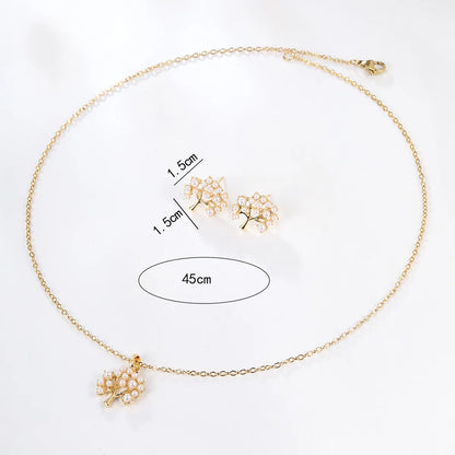 1 Set Elegant Tree Cherry Butterfly Alloy Plating Artificial Pearls 18k Gold Plated Women'S Earrings Necklace