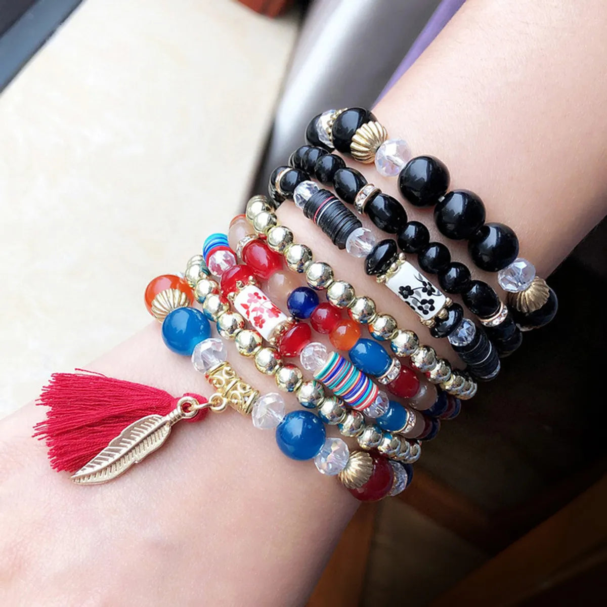 1 Set Ethnic Style Wings Arylic Artificial Crystal Alloy Beaded Women's Bracelets