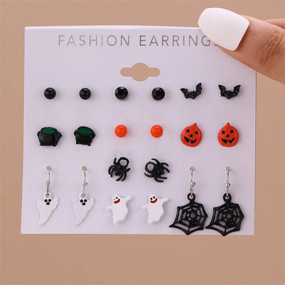 1 Set Exaggerated Funny Halloween Pattern Spider Spider Web Arylic Ear Studs