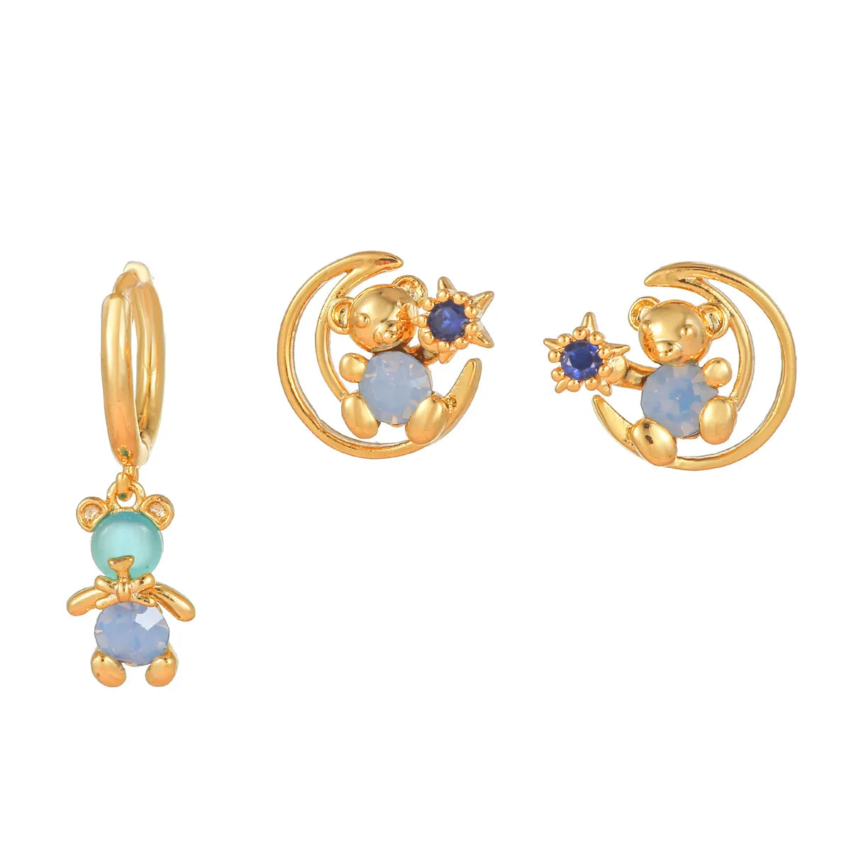 1 Set Fashion Bear Copper Plating Zircon Earrings