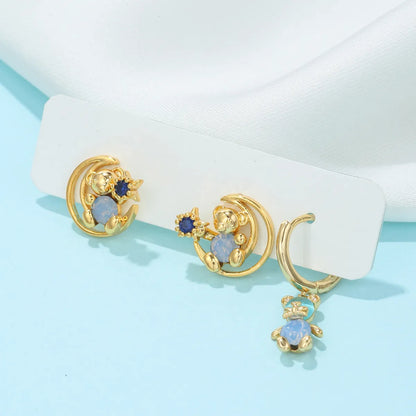 1 Set Fashion Bear Copper Plating Zircon Earrings