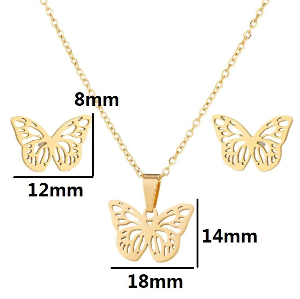 Wholesale Jewelry Fashion Butterfly 201 Stainless Steel 18K Gold Plated Plating Earrings Necklace